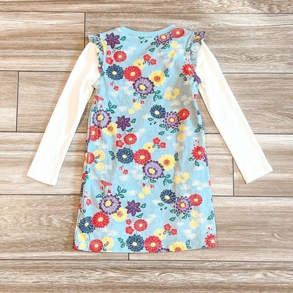 Tea Collection Long Sleeve Floral Flutter Shoulder Dress Size 4